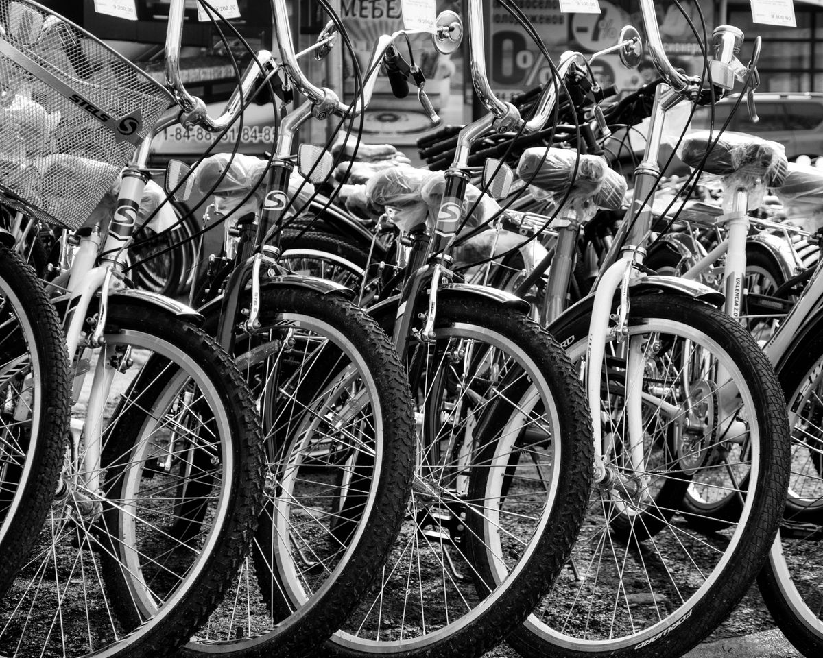 Bicycles parked in the city