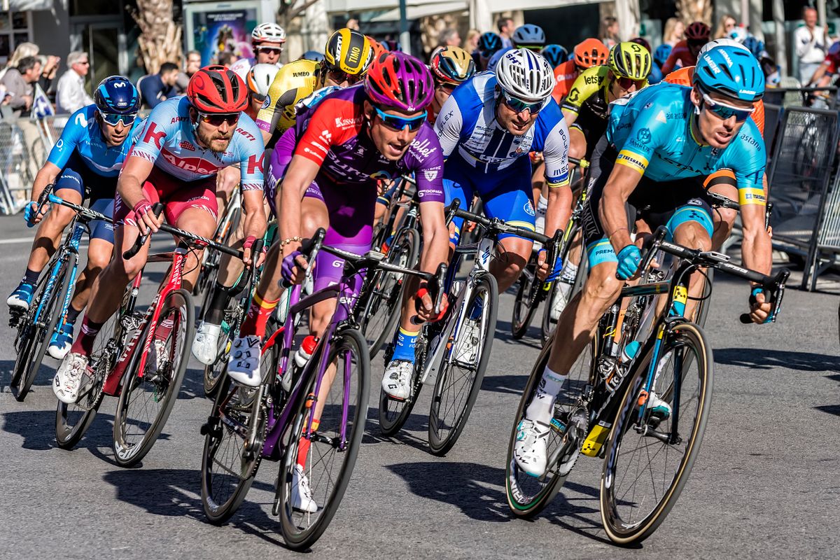 Cyclists wearing helmets